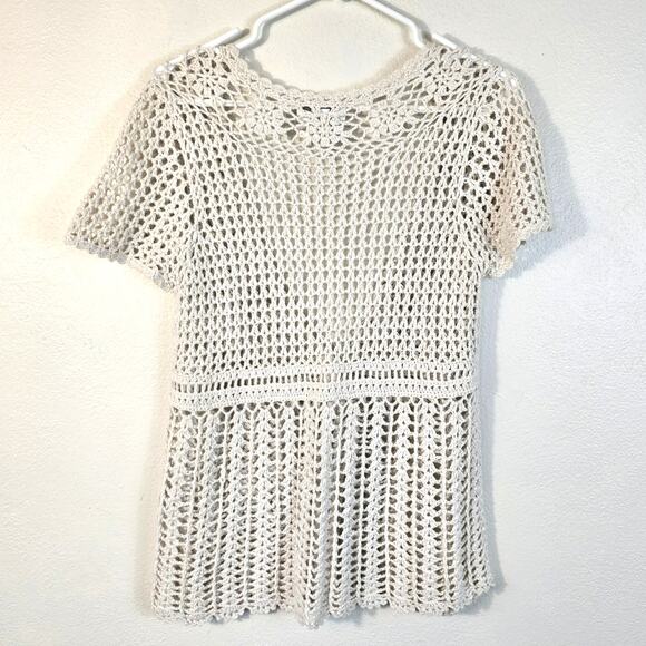 Christopher & Banks Sweater Women's S Cream Crochet Polished Boho Y2K Beachy - Picture 2 of 9